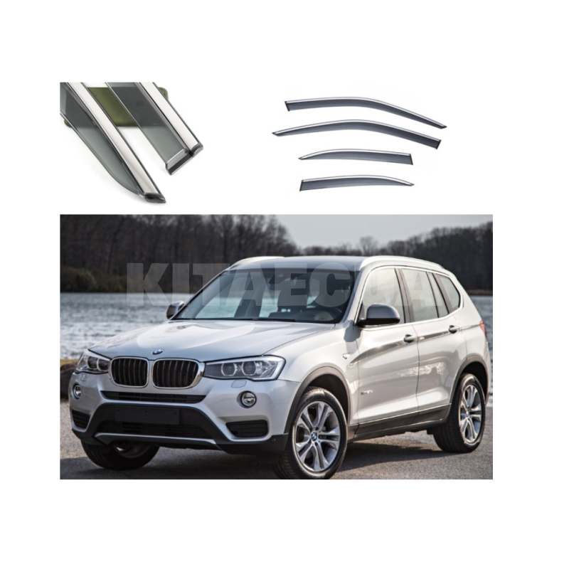 Дефлектори вікон (Вітровики) з нержавіючої сталі 3D на BMW X3 E83/F25 (2018-2021) 4 шт. FLY (BBMWX31823-W/S)