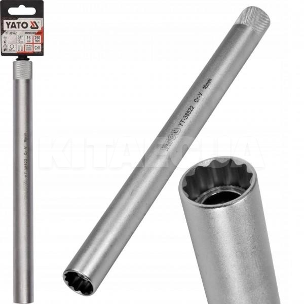Головка свічкова 12-гранна 16 мм 3/8" 250 мм YATO (YT-38522) - 4