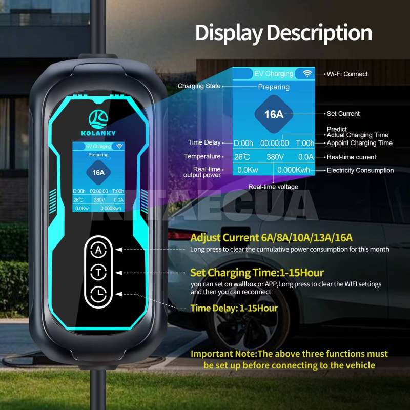 Зарядка для электромобиля 11 кВт 16A 3-фазы Type 2 (европейское авто) Wi-Fi KOLANKY на VOLKSWAGEN e-Golf (KO11-16-3PH-TP2-APP) - 7