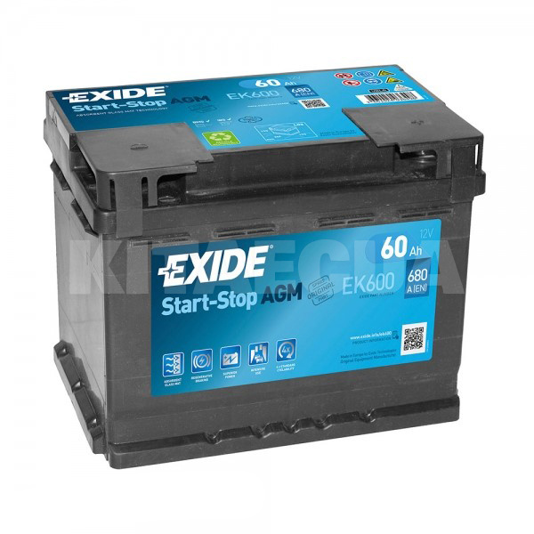 Аккумулятор автомобильный 60Ач 680А "+" справа EXIDE (EK600)