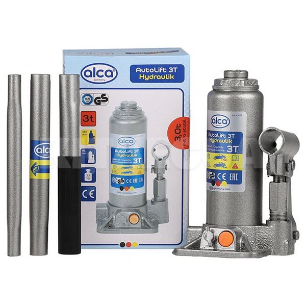 Домкрат гідравлічний пляшковий до 3т (195мм-380мм) телескопічний 431 100 AL ALCA (104842)