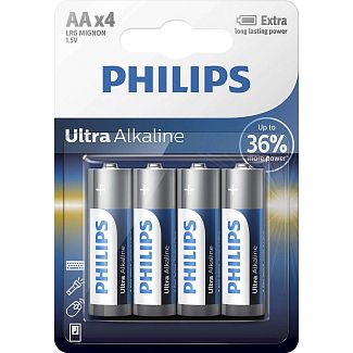 Батарейка цилиндрическая щелочная 1,5 В AA (4 шт.) Ultra Alkaline PHILIPS