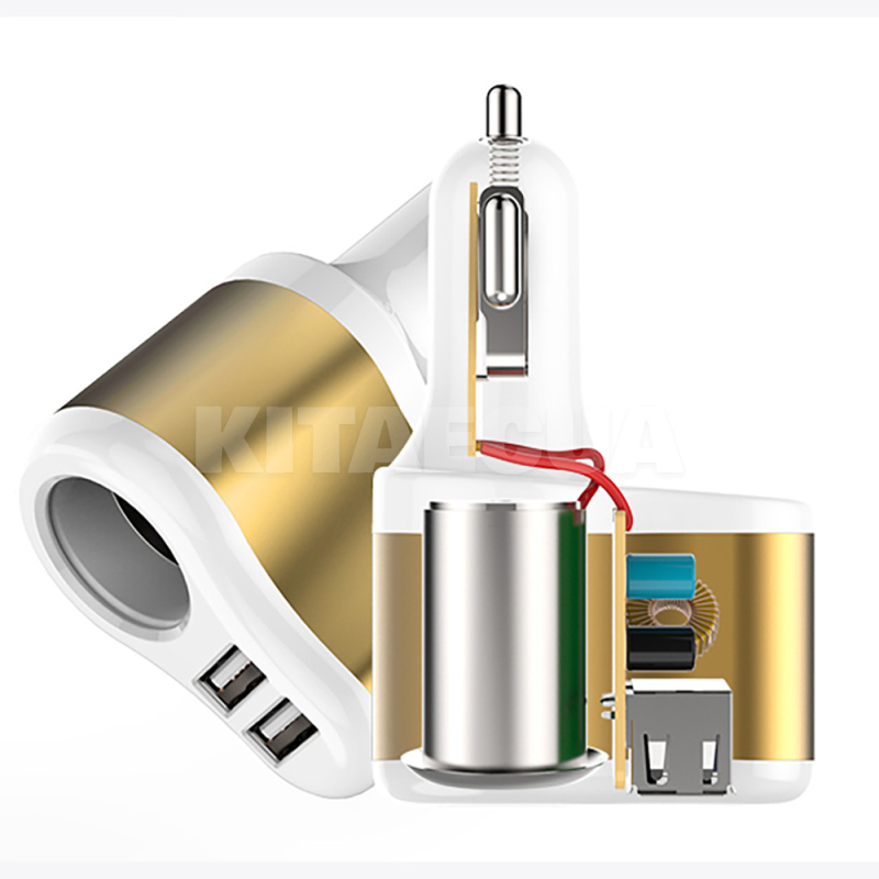 Автомобільний зарядний пристрій 2 USB 2.1 A розгалужувач Gold / White CC-303 XoKo (CC-303-GDWH-XoKo) - 3