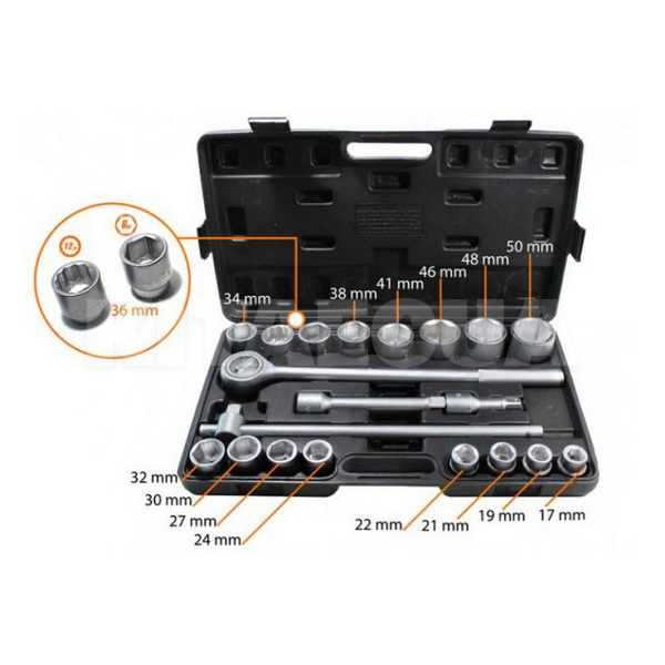 Набір інструментів 3/4" 21 предмет WMC TOOLS (WT-6201B)