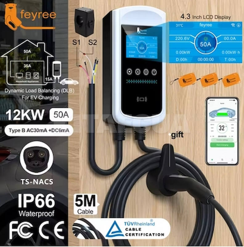 Зарядка для електромобіля Type Tesla 12 кВт 50А 1-фаза Pisces Wi-Fi FEYREE (FY12-50-1P-TS-CS-PIS)