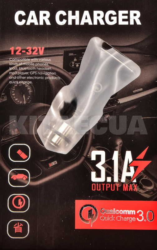 Автомобільний зарядний пристрій 1 USB Qualcom 3.0 3.1 A Pink / White CQC-100 XoKo (CQC-100-BK-XoKo) - 4