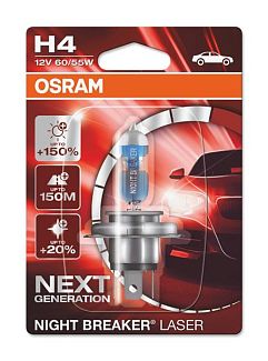 Галогенна лампа H4 60/55W 12V Night Breaker +150% блістер Osram