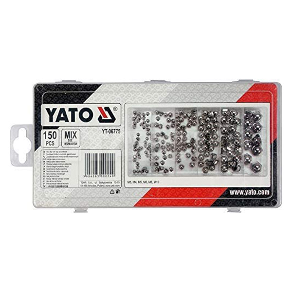 Гайки ковпачкові 150 предметів (М3, М4, М5, М6, М8, М10) YATO (YT-06775)