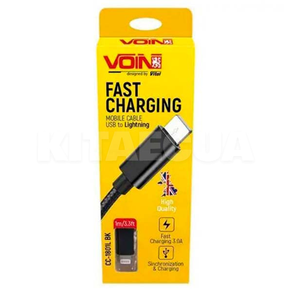 Кабель USB - Lightning 3А 1м черный VOIN (CC-1801L BK)