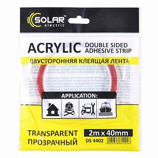 Двостороння клейка стрічка 5 м х 40 мм прозора Solar