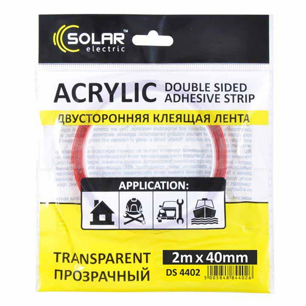 Двостороння клейка стрічка 5 м х 40 мм прозора Solar (DS4405)