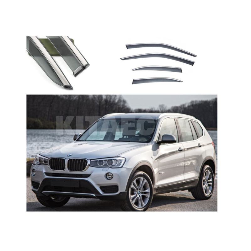 Дефлекторы окон (ветровики) из нержавеющей стали 3D на BMW X3 E83/F25 (2018-2021) 4 шт. FLY (BBMWX31823-W/S)