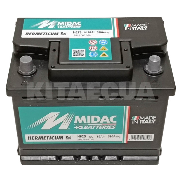 Аккумулятор 62Ач Euro (T1) 242x175x190 с прямой полярностью MIDAC (S562.065.057) - 2