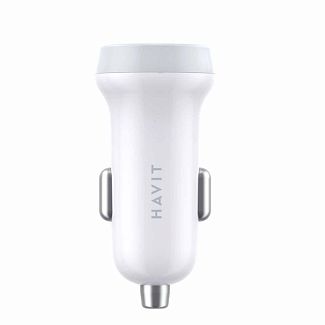 автомобільний зарядний пристрій 2 USB біле HAVIT