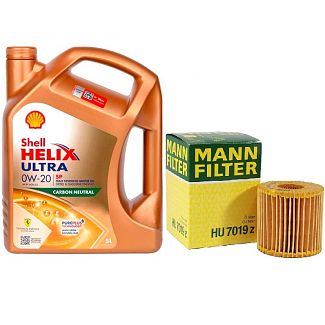 Масло синтетическое 5л 0W-20 Helix Ultra + фильтр Mann-Filter на Toyota Camry 2.5 SHELL