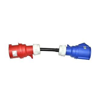 Переходник для зарядки электромобилей Red CEE 32A 3-фазный - Blue CEE 32A 1-фазный JIGU