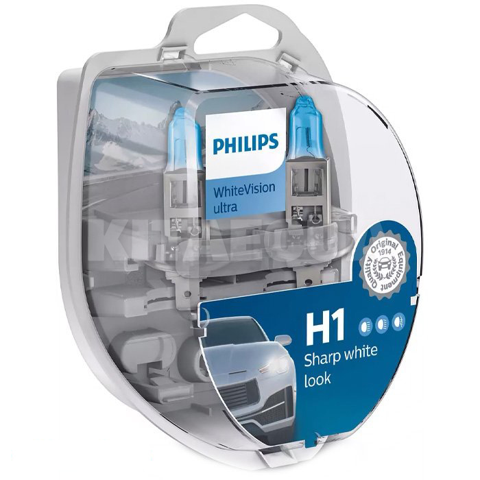 Галогенные лампы H1 55W 12V White Vision Ultra +60% комплект PHILIPS (12258WVUSM)