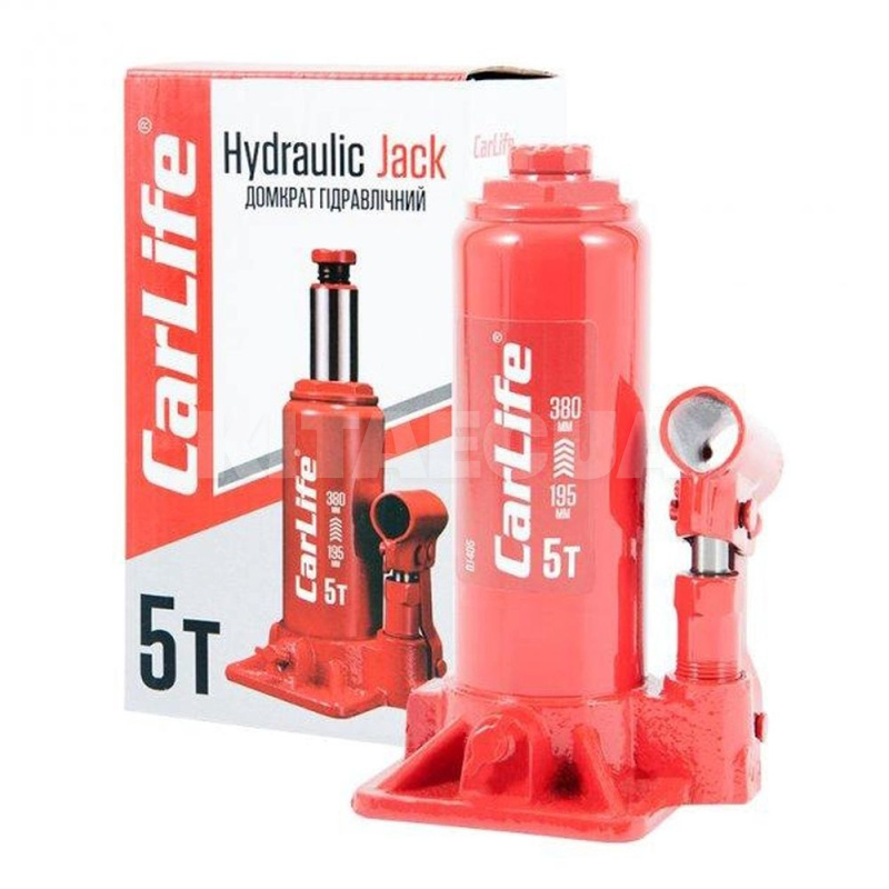 Домкрат гідравлічний пляшковий 5т (195мм-380мм) CARLIFE (BJ405)