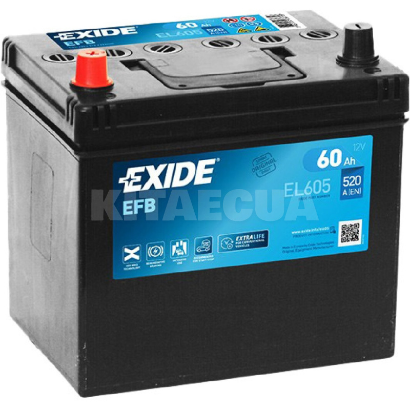 Акумулятор автомобільний 60Ач 520А "+" зліва EXIDE (EL605)