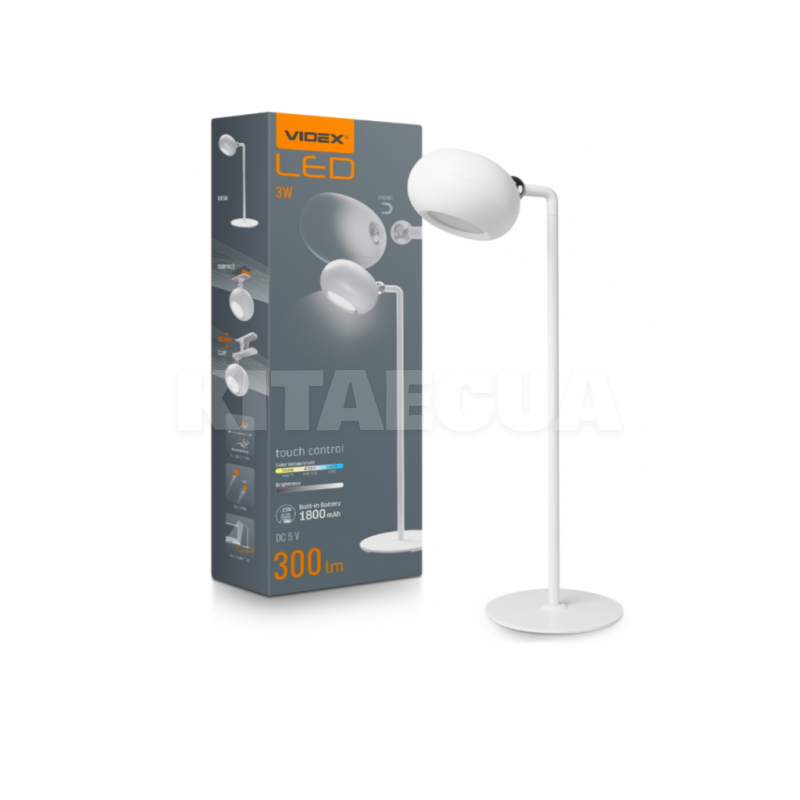 LED настільна лампа з акумулятором біла VIDEX (VLE-TF18W)