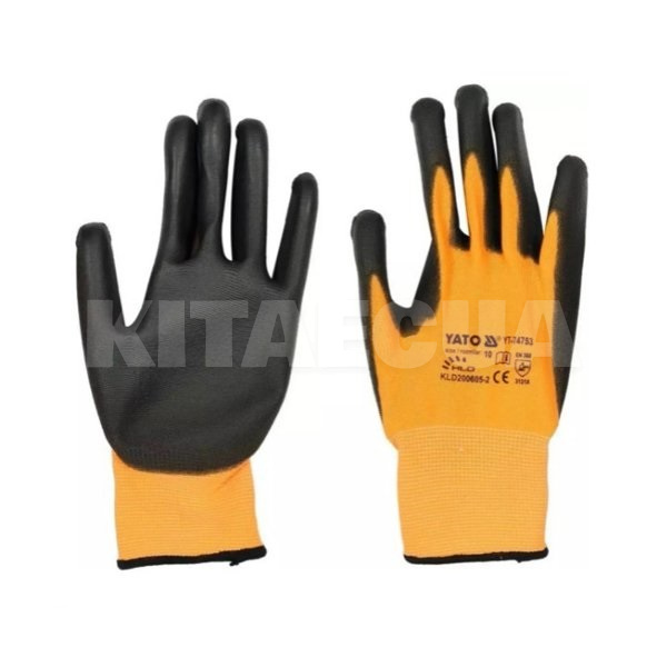 Перчатки рабочие нейлоновые желто-черные 8" YATO (YT-74754)