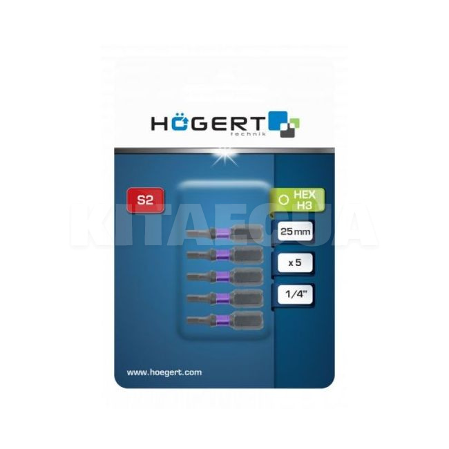 Біта ударна H3 1/4" 25 мм 5 штук HOGERT (HT1S145) - 2