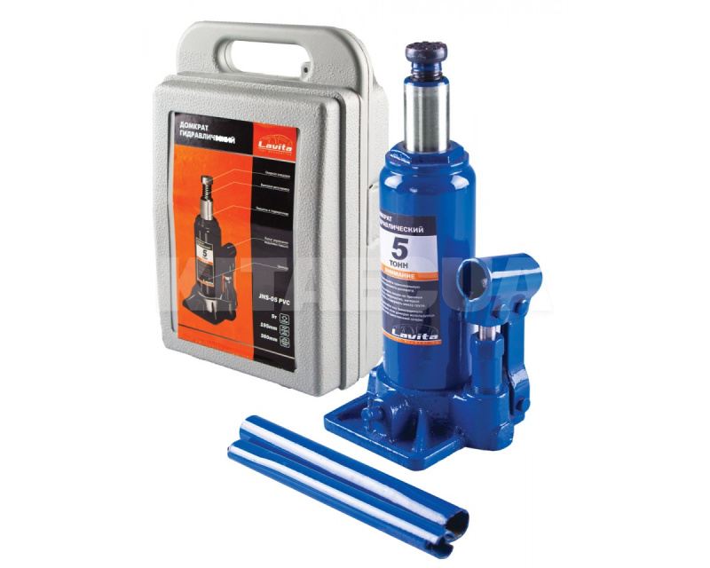Домкрат гидравлический бутылочный до 5т (195-380 мм) с пластиковым кейсом LAVITA (LA JNS-05PVC)