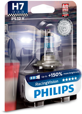 Галогенова лампа H7 12V 55W RacingVision +150% PHILIPS (PS 12972 RV B1)