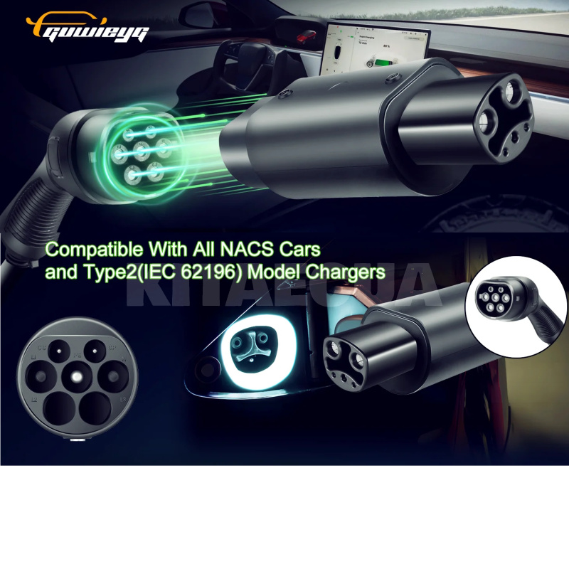 Переходник Guwieyg 7.4 кВт 32А 1-фаза GB/T AC (станція) - Type Tesla (американське авто) GUWIEYG (P-GBTTS) - 2
